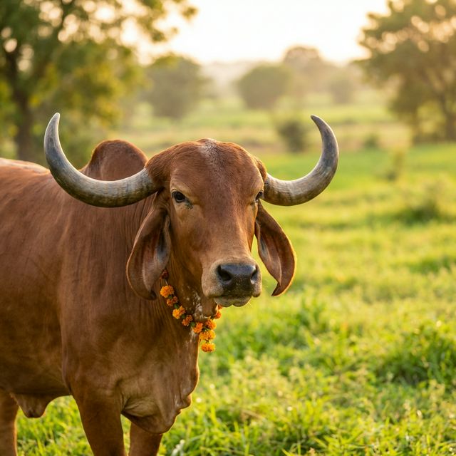 Sacred Gir cow at Go Sattva Gaushala